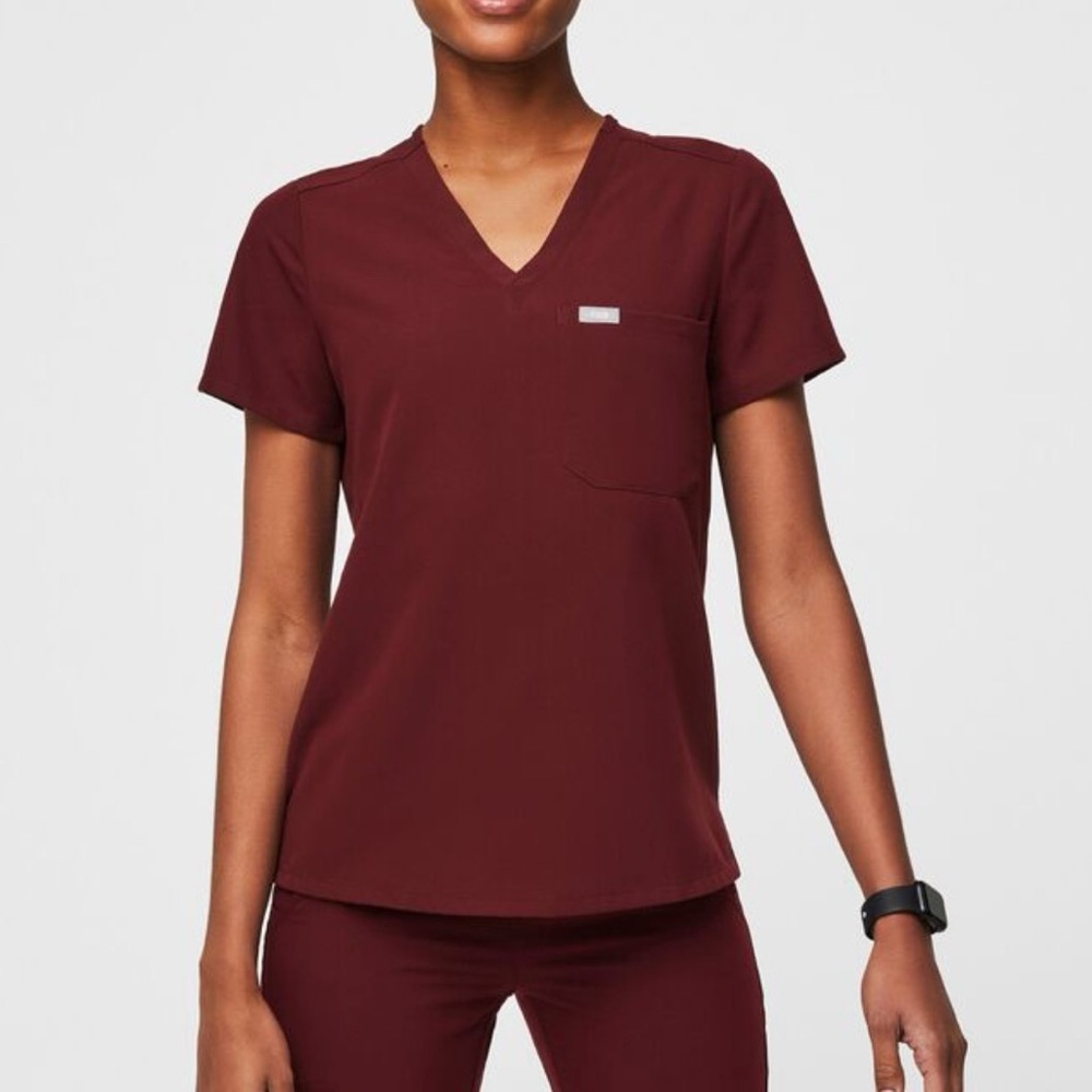 Figs - Burgundy XS Catarina Scrub Top